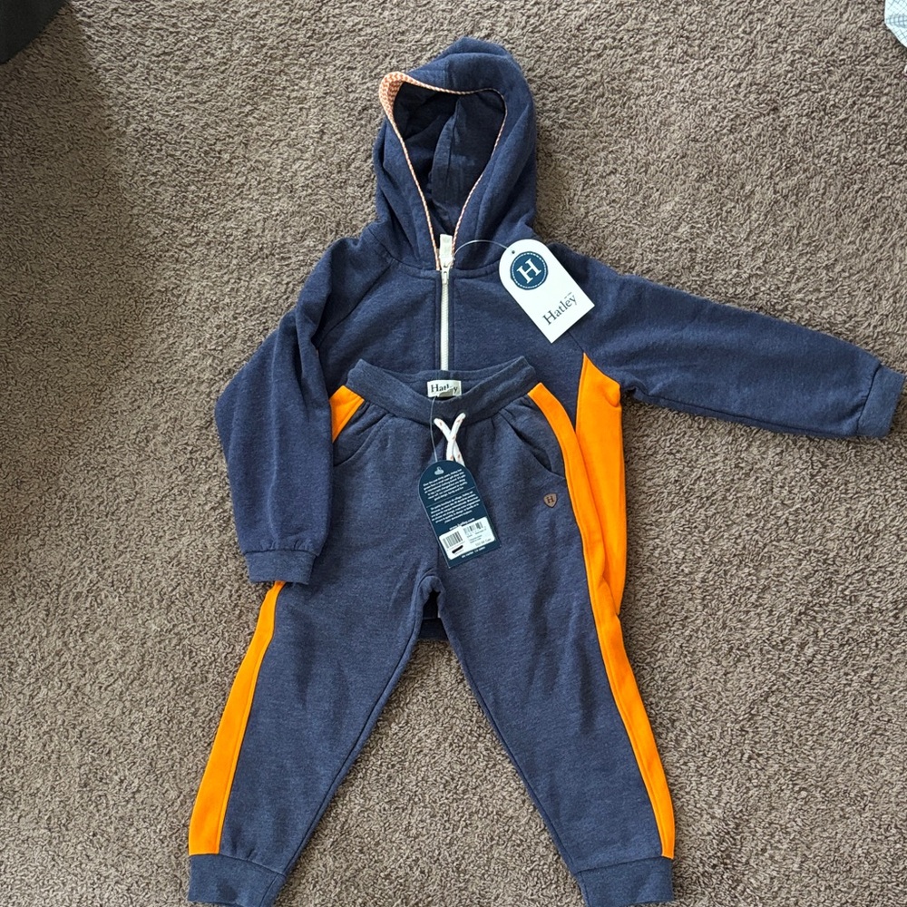 Hatley Navy and Orange Hoodie Set